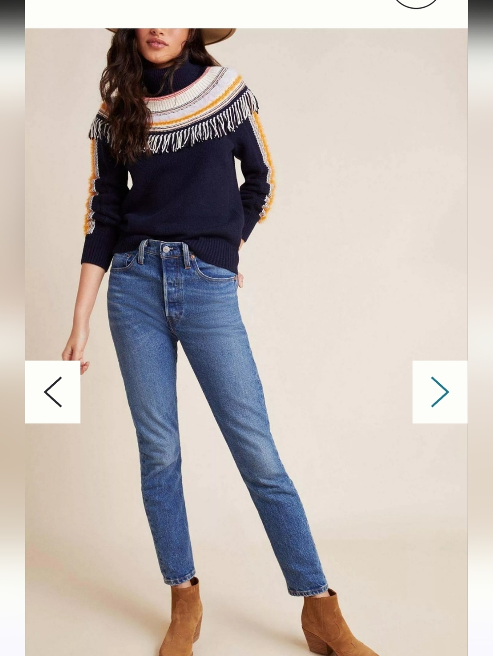 Anthropologie Margherita Nordic Sweater Fringed Turtleneck Navy Mustard Size S - Picture 4 of 10